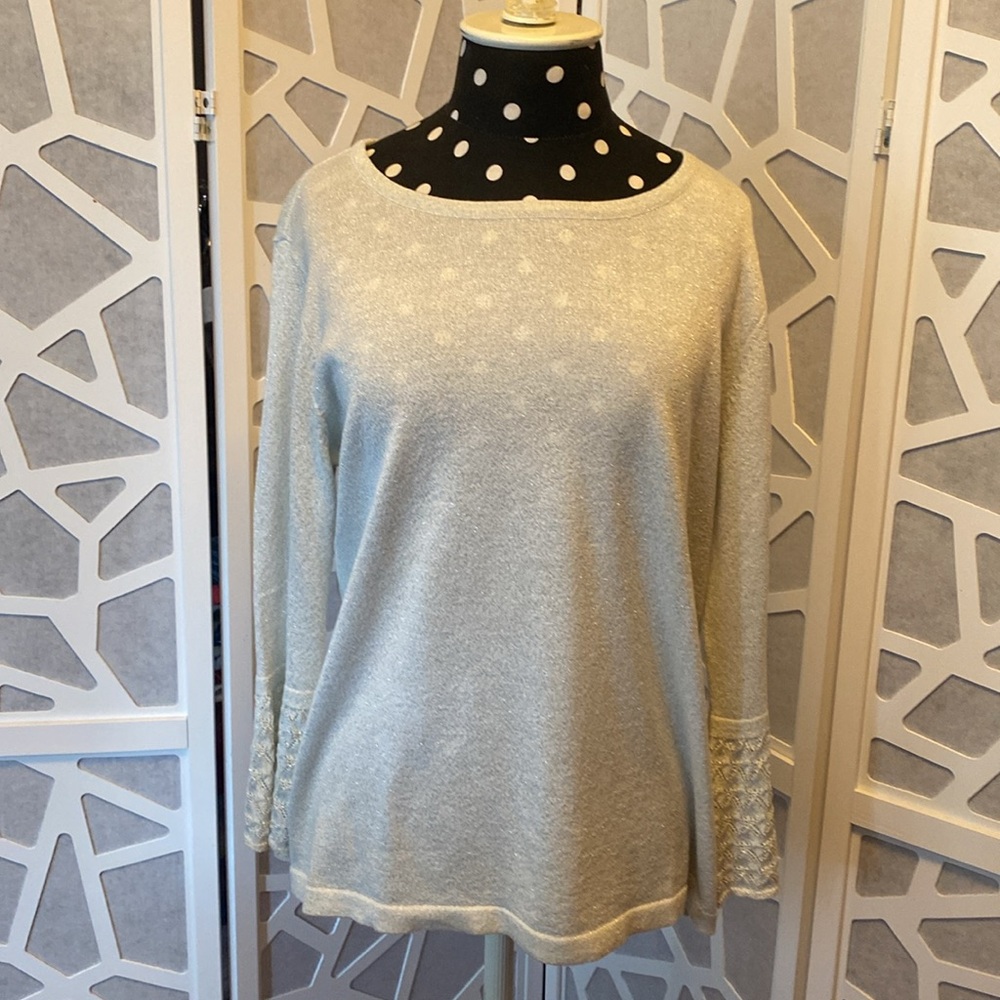 Liz Claiborne Sweater 3/4 sleeve; size XL; Light Gray Metallic